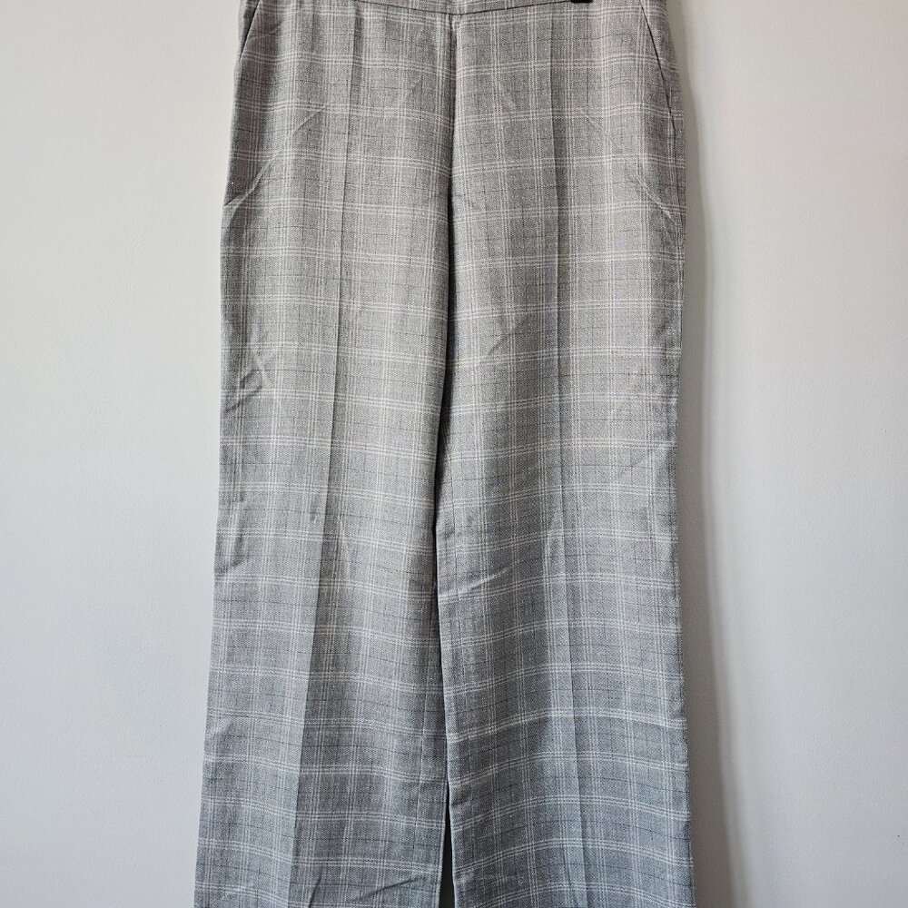 New GIORGIO ARMANI Grey Multi Color Wool Silk Linen Check Pants 46/12 Italy